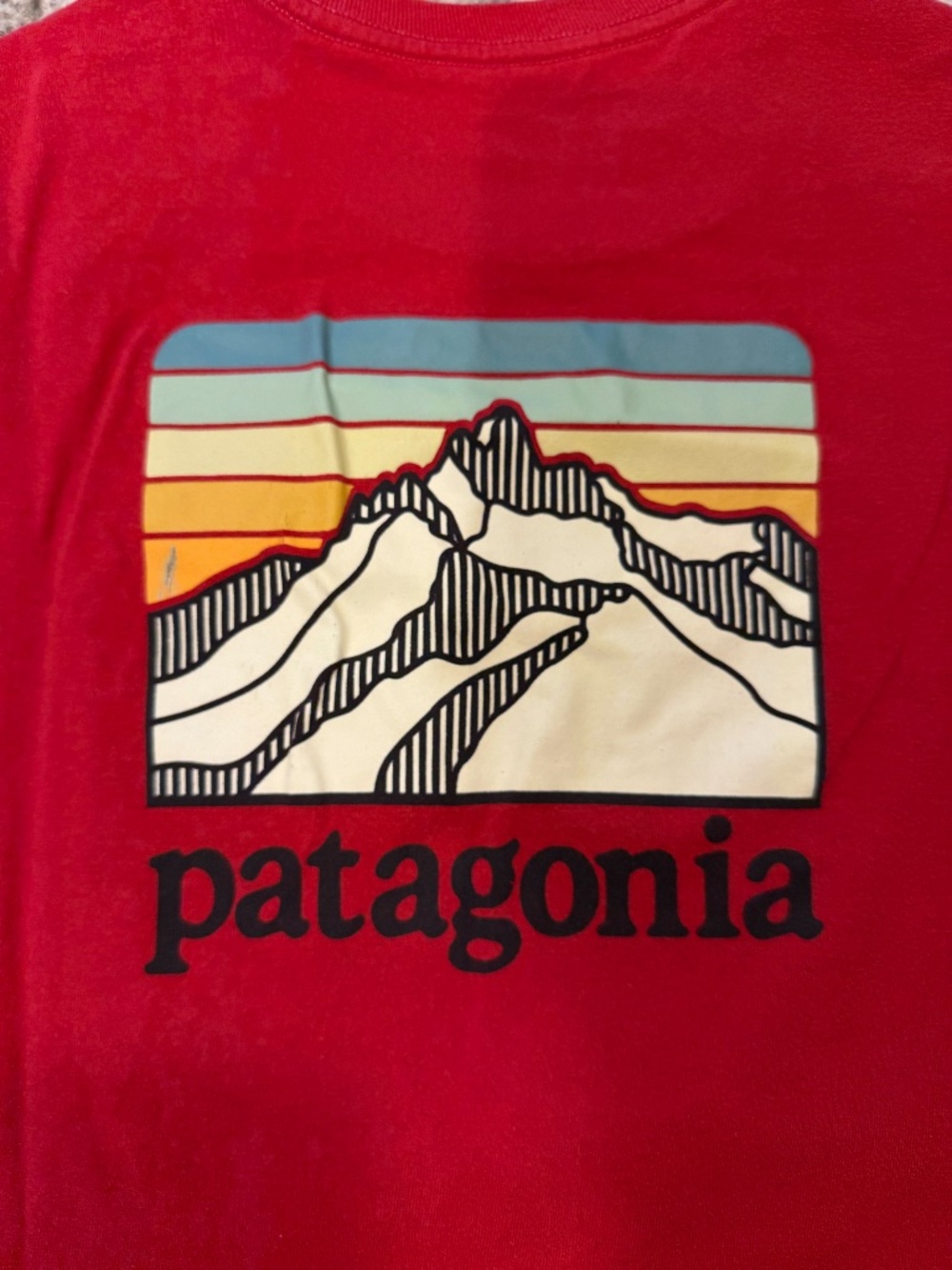 Patagonia Responsibili-Tee Men’s M Red Pocket T-Shirt Mountain Graphic Logo